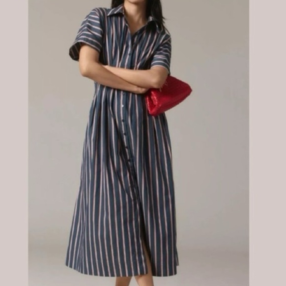 NWOT Anthropologie Exquise Tobie Button-Front Pleated Shirt Dress - Picture 2 of 5